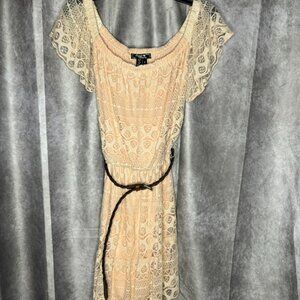 Juniors Mini Lace Flowy Dress Country w/Belt
